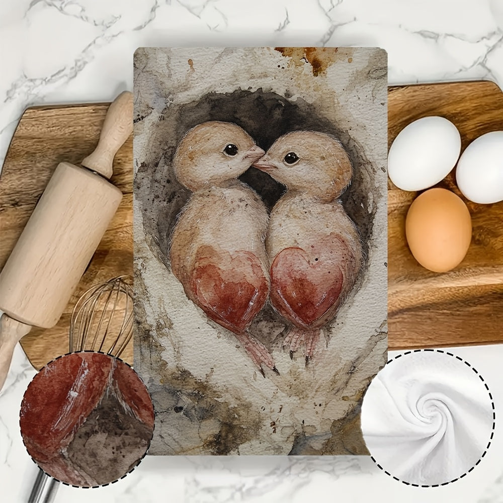 Set of 2 Valentine's Hatchlings Kitchen Towels 16x24 Inch Ultra Soft Absorbent