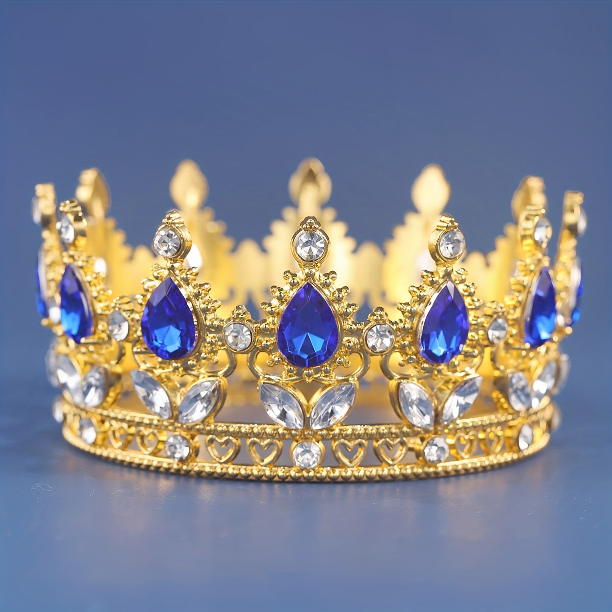 Gold and Silver Wedding Tiara with Crystal Rhinestones for Birthday or Cake Topper