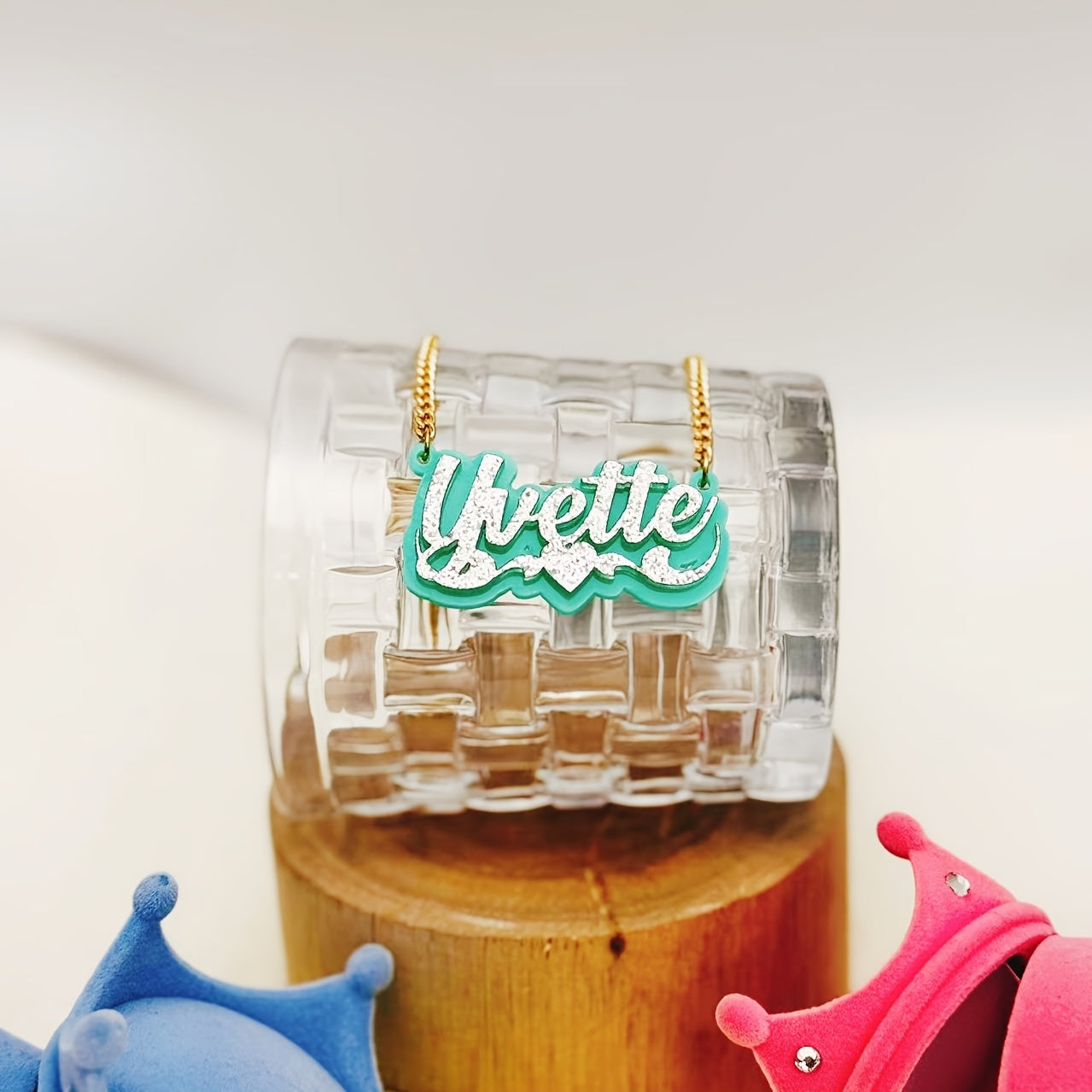 Personalized Acrylic Name Necklace with Heart Lace and Custom English Nameplate in Multiple Colors