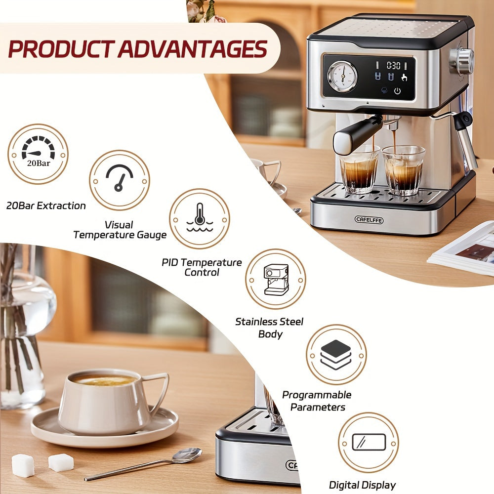 Semi-Automatic Espresso Machine with 20 Bar Pump Pressure 1.5L Removable Water Tank Temperature Control Steam Wand Stainless Steel