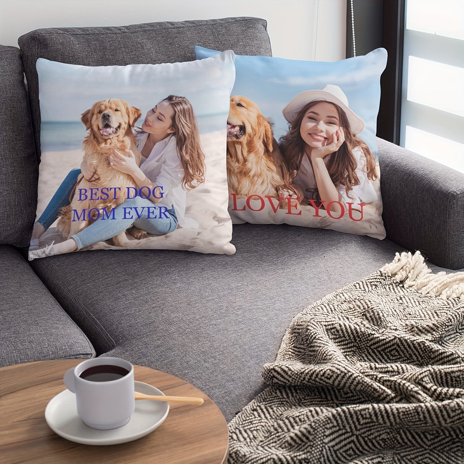 Personalized Pet Photo Cushion Cover 18x18 Inches Custom Photo Pillowcase Knit Fabric