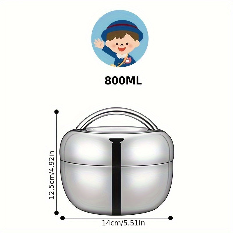 Round Stainless Steel Insulated Lunch Box Double Layer Leakproof Bento Box for Office and Students