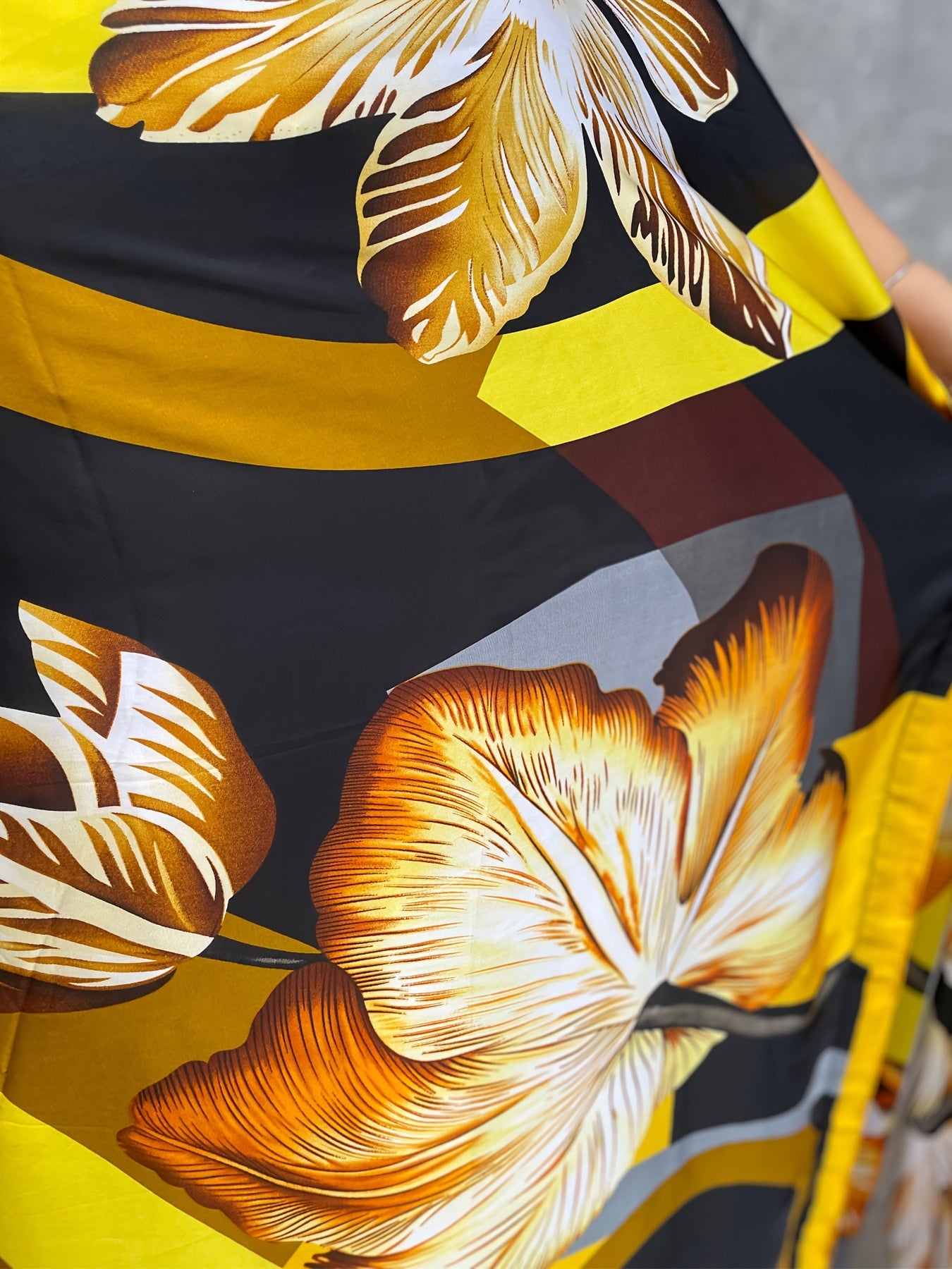 Women's Plus Size Floral Print Tunic Dress Polyester Crew Neck Batwing Sleeve