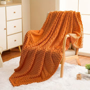 Burnt Orange Flannel Throw Blanket Ultra-Soft 3D Jacquard All-Season Lightweight