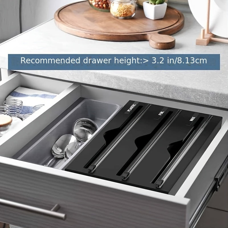 Bamboo Kitchen Organizer for Plastic Wrap Foil and Wax Paper Dispenser