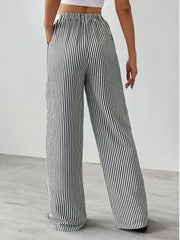 Women's Plus Size Black and White Striped Wide Leg Palazzo Pants