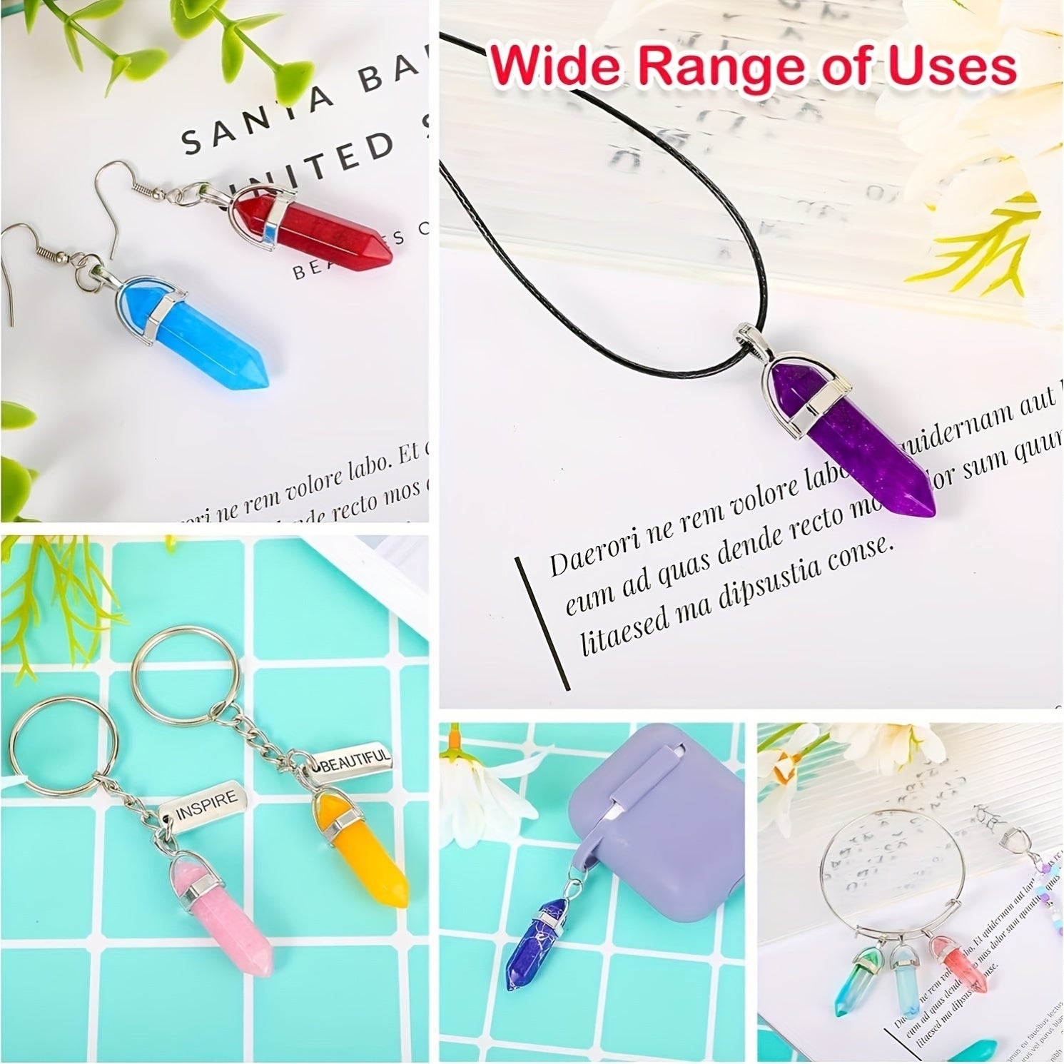 Set of 20 Artificial Crystal Hexagonal Quartz Pendants with Synthetic Gemstone Charms and Leather Necklace Cords