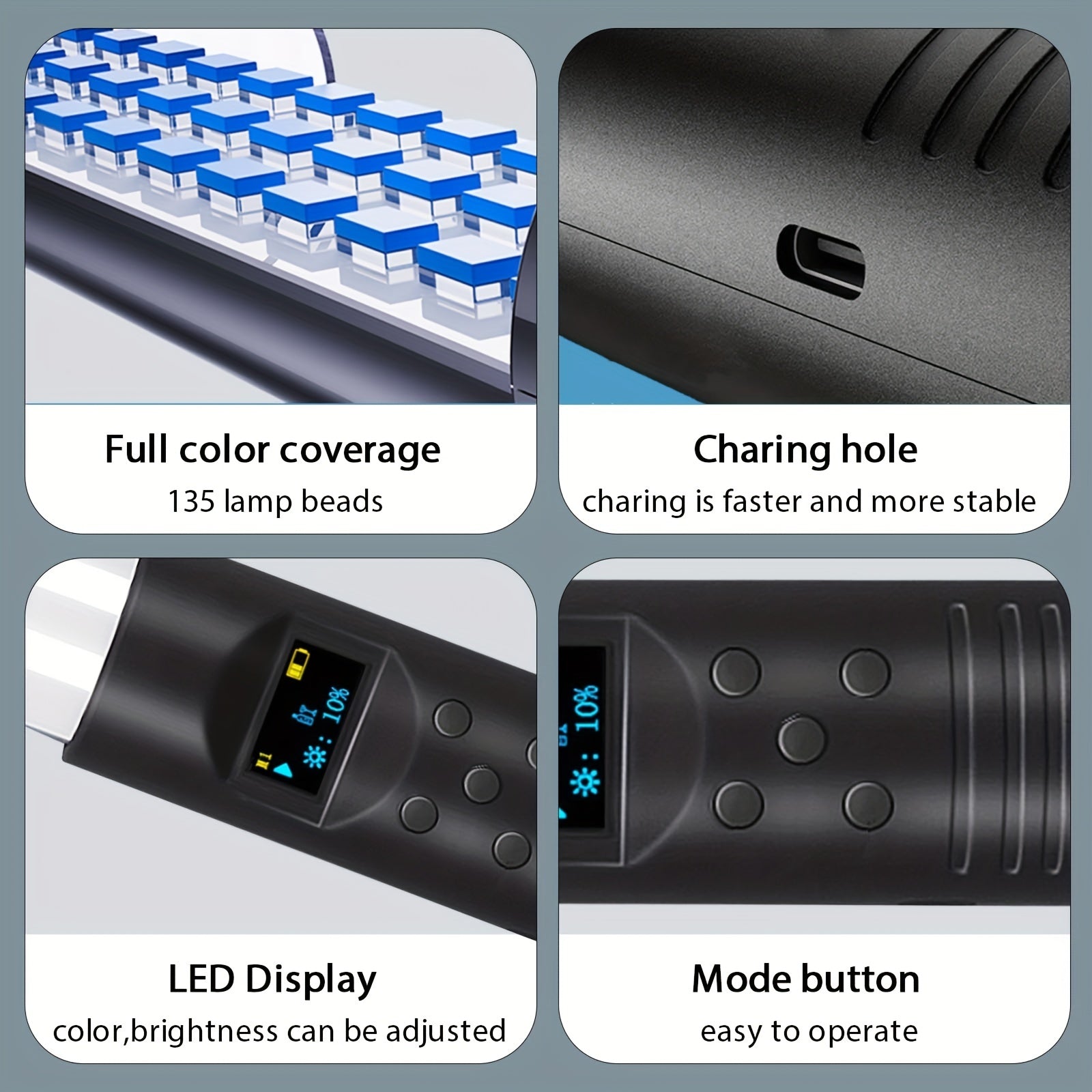 Varita de luz LED RGB con brillo y temperatura ajustables, recargable por USB para fotografía y fiestas