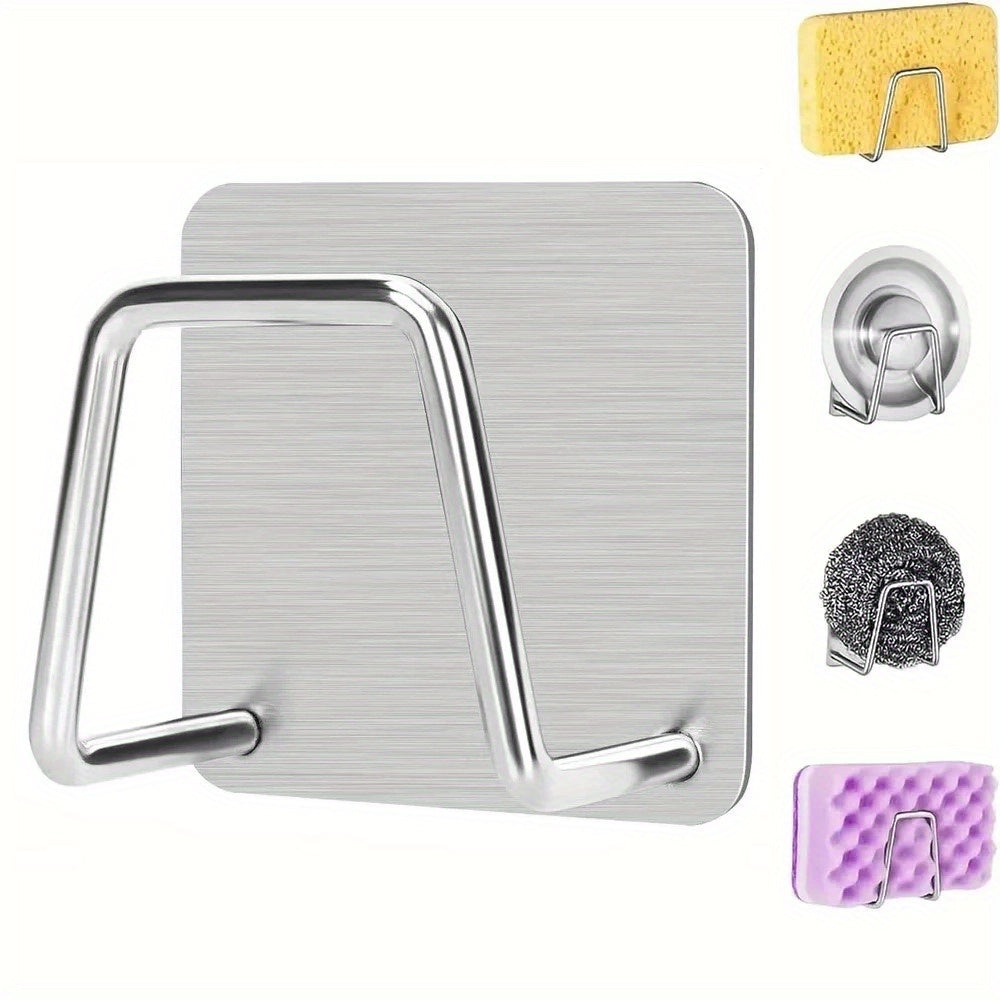 Self-adhesive stainless steel kitchen sink organizer with sponge rack drain holder hooks
