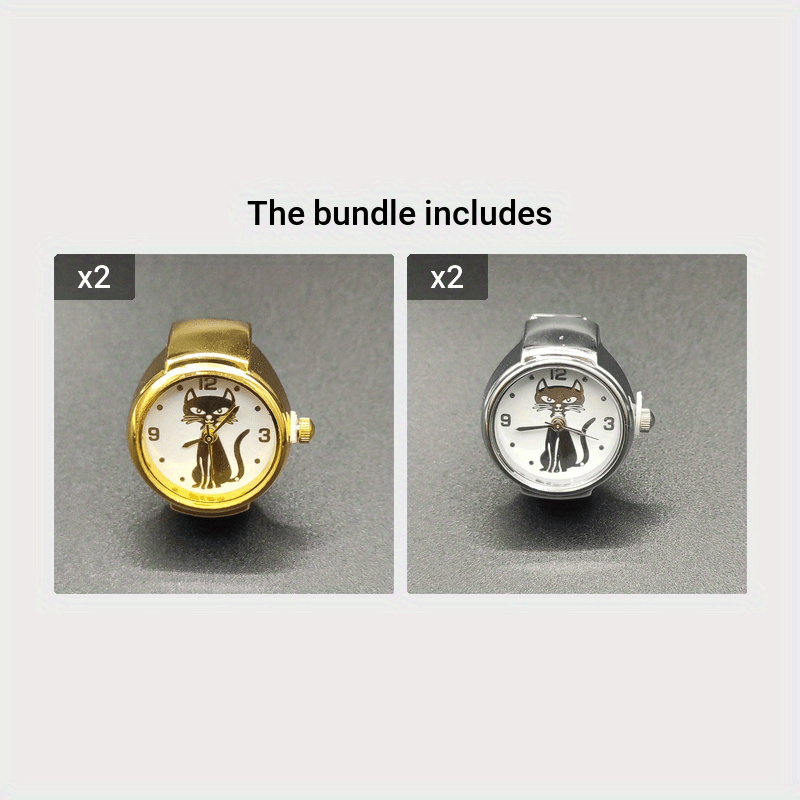 Small Cat Design Round Quartz Watch for Women Gold Silver Finger Ring Style