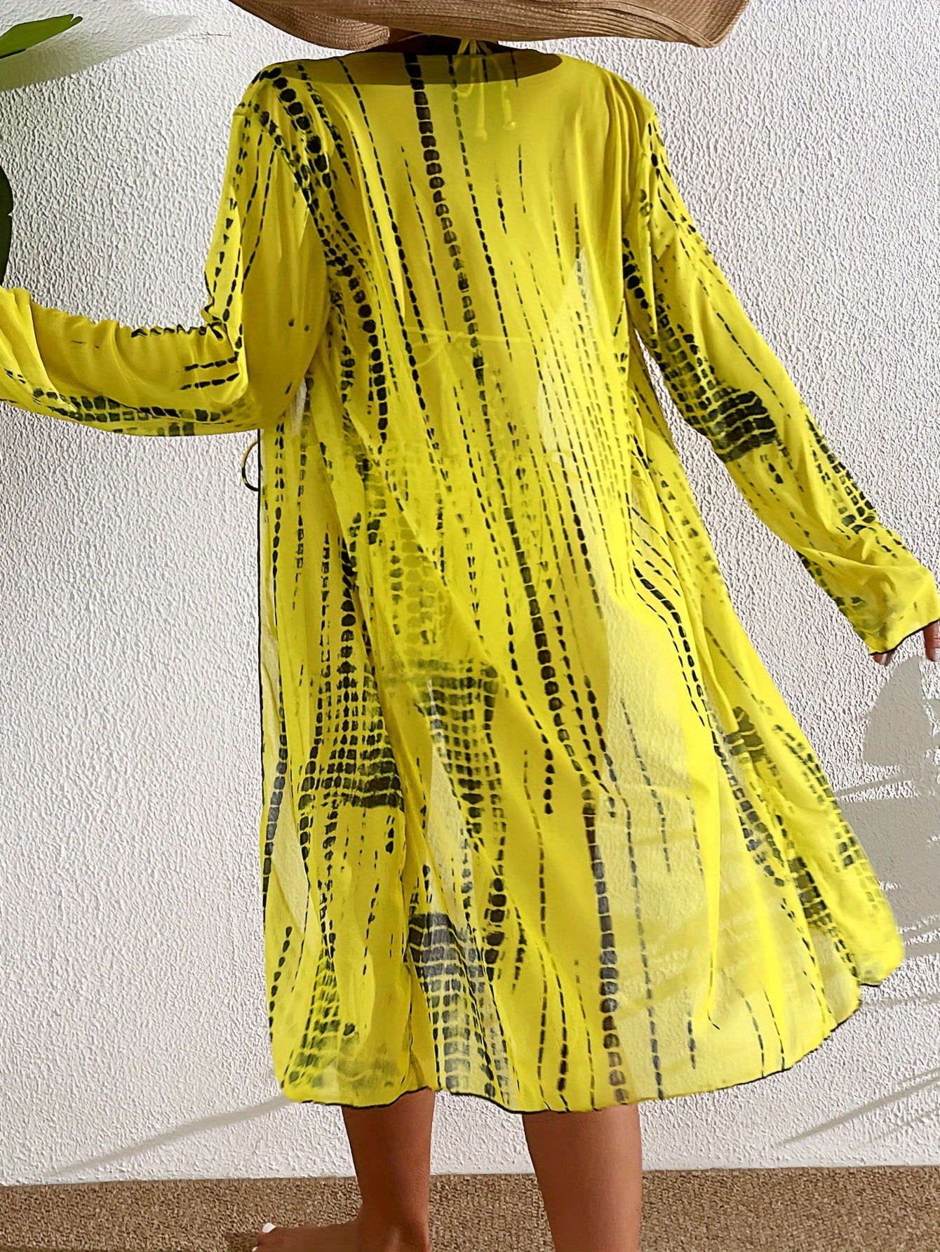 Women's 3-Piece Bikini Set with Sheer Mesh Shawl High-Waisted Swimsuit and Long Sleeve Cover-Up