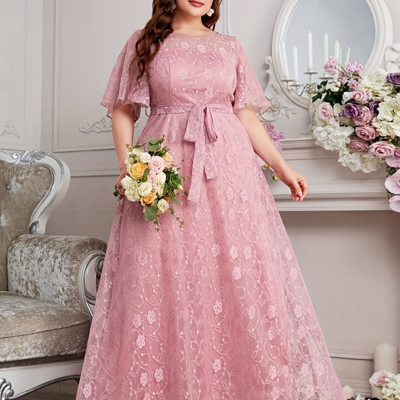 Plus Size Summer High-Waisted Lace Skirt for Women All-Season Elegant Long Length