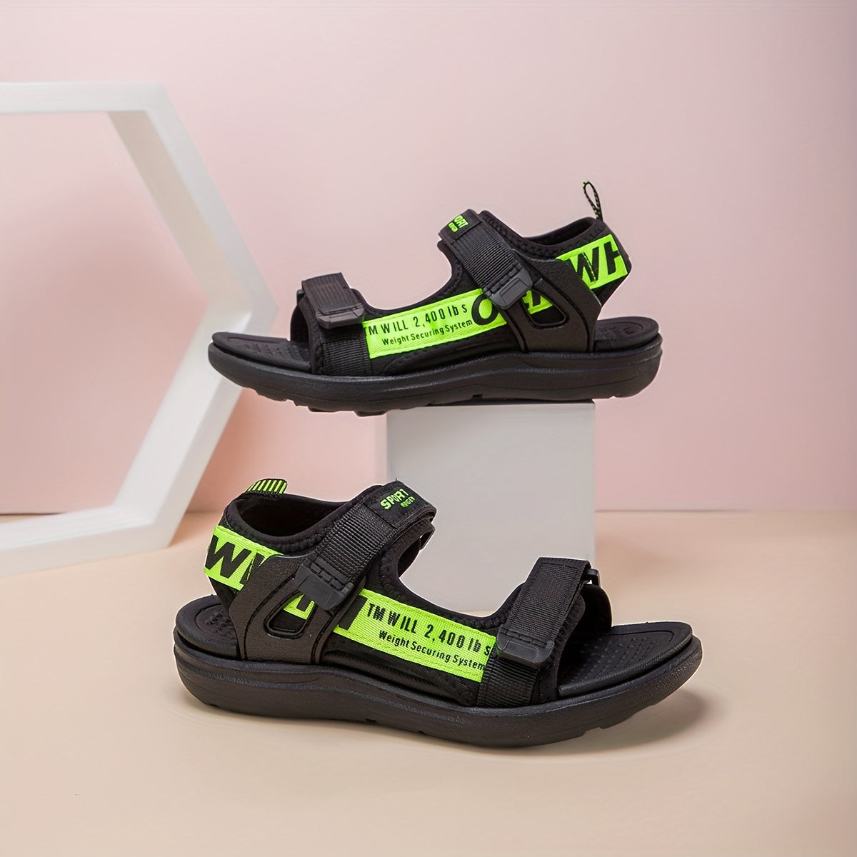 Boys' Black and Gray Breathable Non-Slip Outdoor Sandals with Hook and Loop Closure