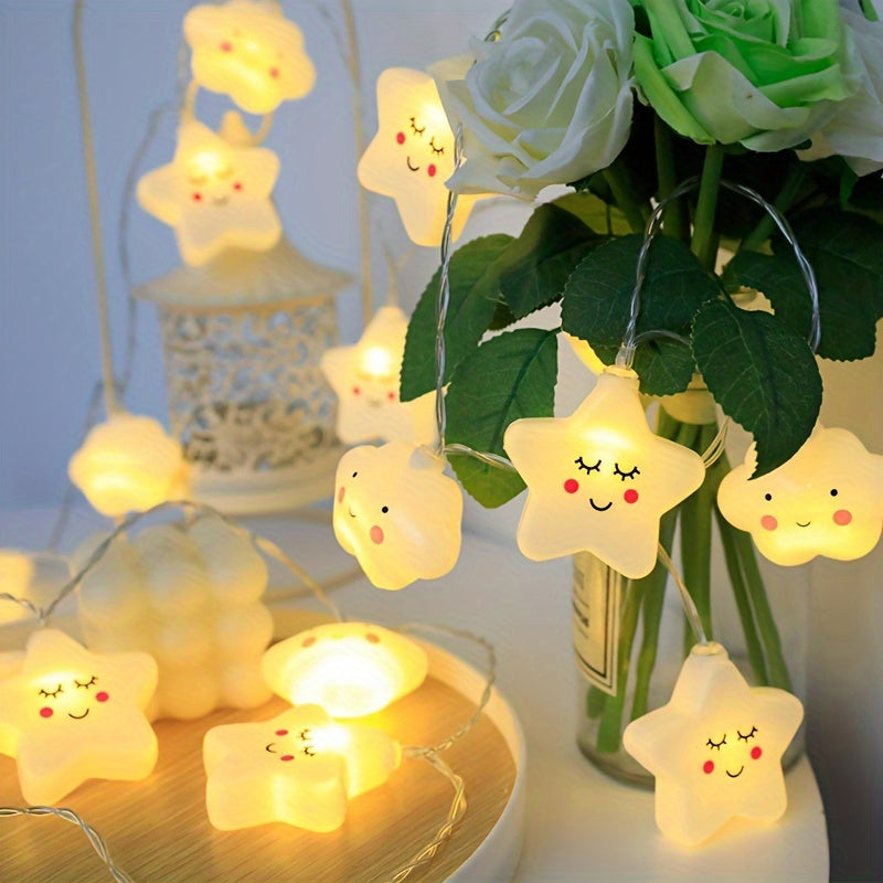 Luces de cadena con formas de nubes y estrellas, alimentadas por batería, decoración para interiores