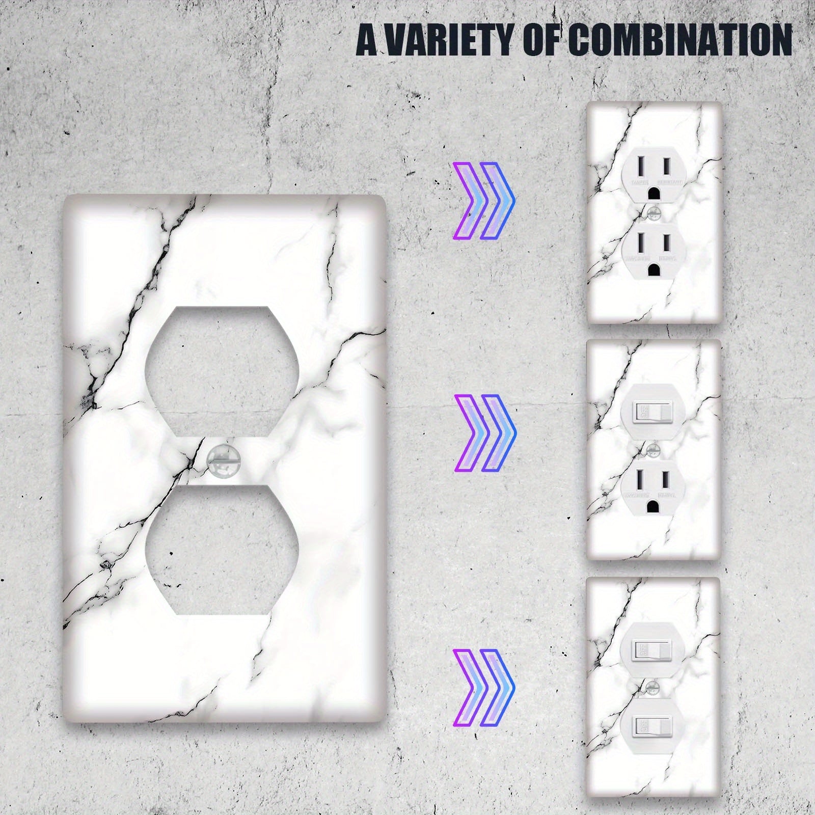 Marble Print Switch Plate Cover in White and Gray Easy to Clean Wall Decor