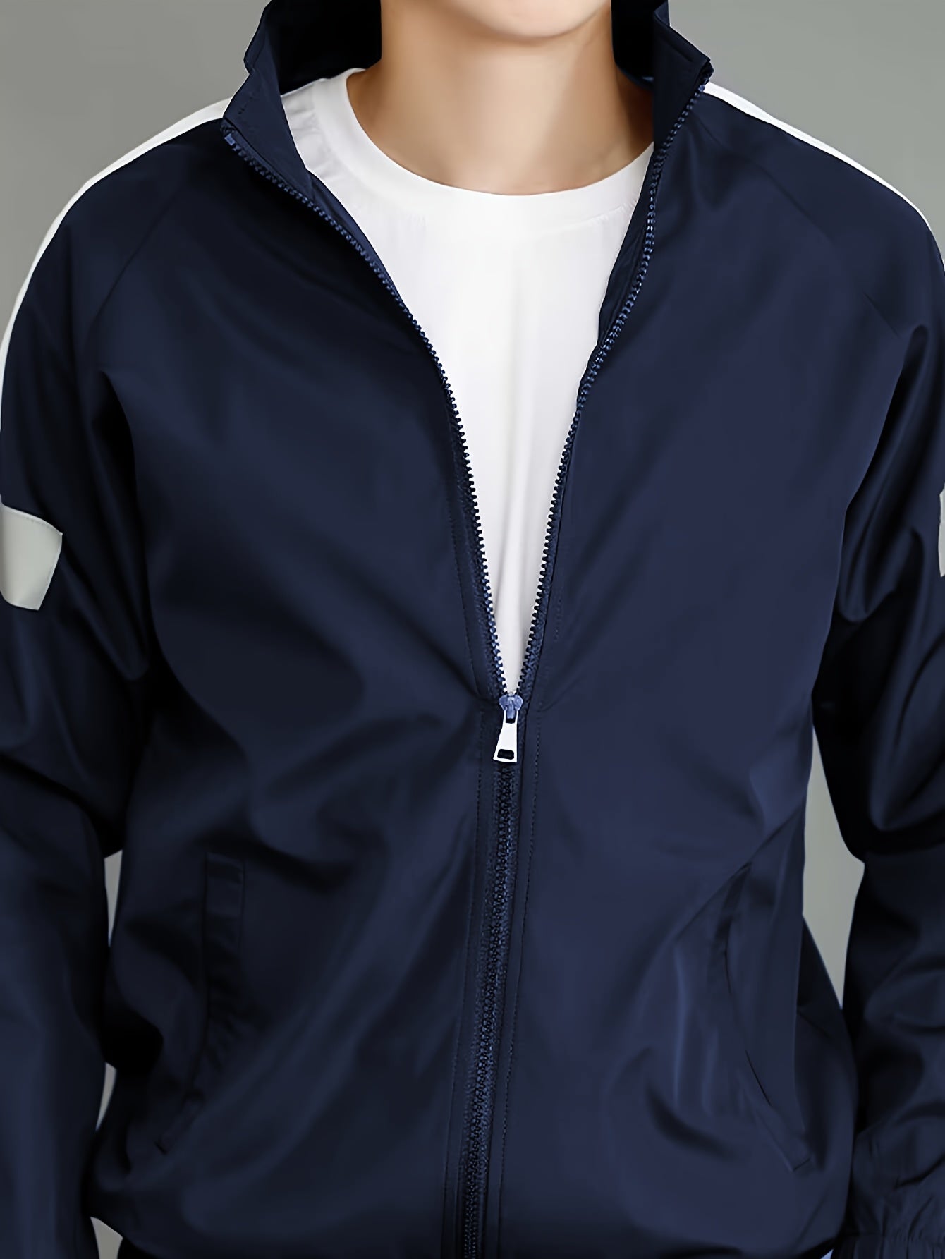 Men's Casual Set Polyester Luminous Jacket and Loose Pants for Spring and Fall Activities