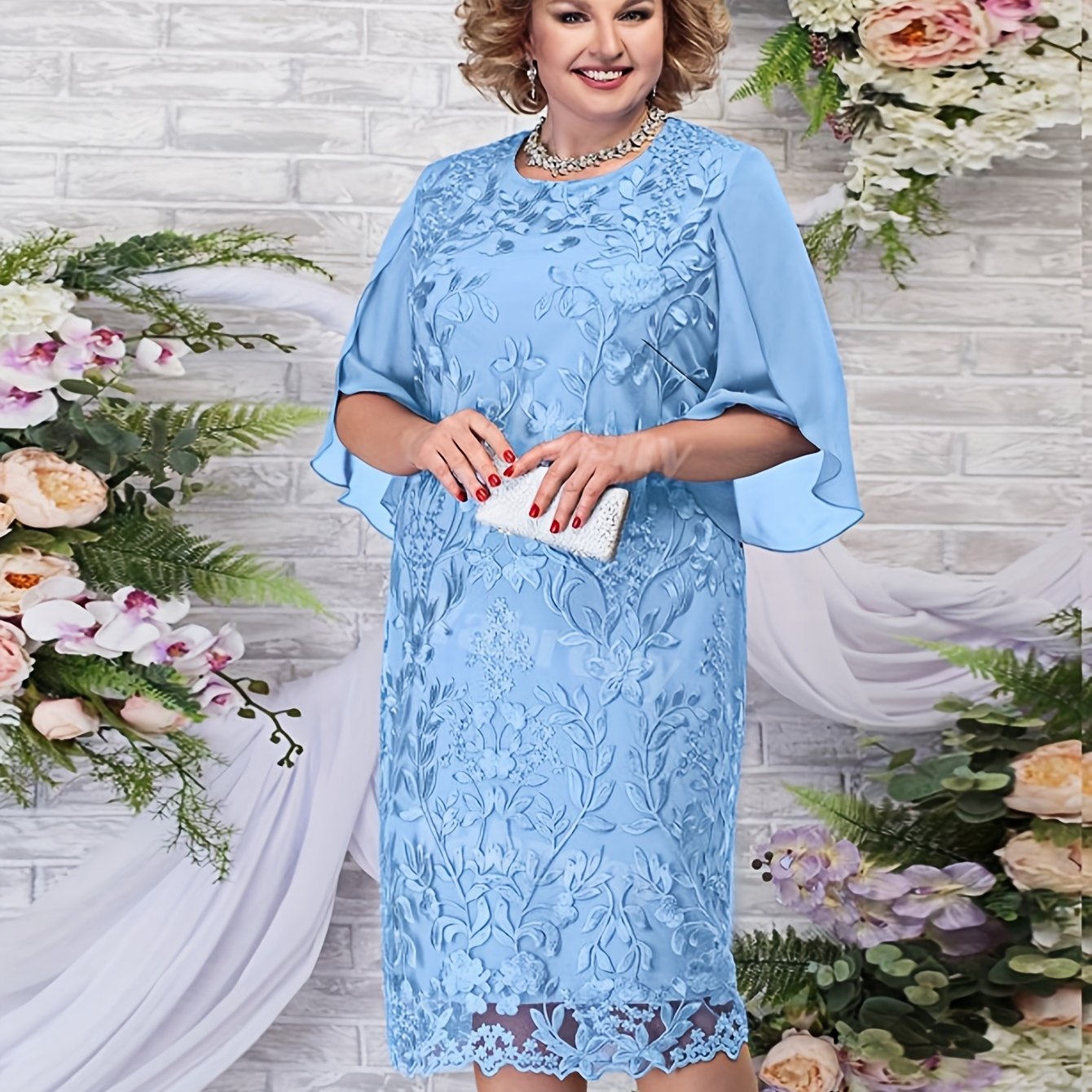 Women's Blue Floral Embroidered Maxi Dress Sleeveless Summer Wedding