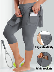 Women's High Stretch Culottes with Side Pockets Polyester Knit Solid Color Three Quarter Length Spring Summer Fall