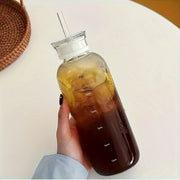 Reusable Glass Water Bottle with Time Marker Leak Proof BPA-Free Portable Travel Coffee Cup