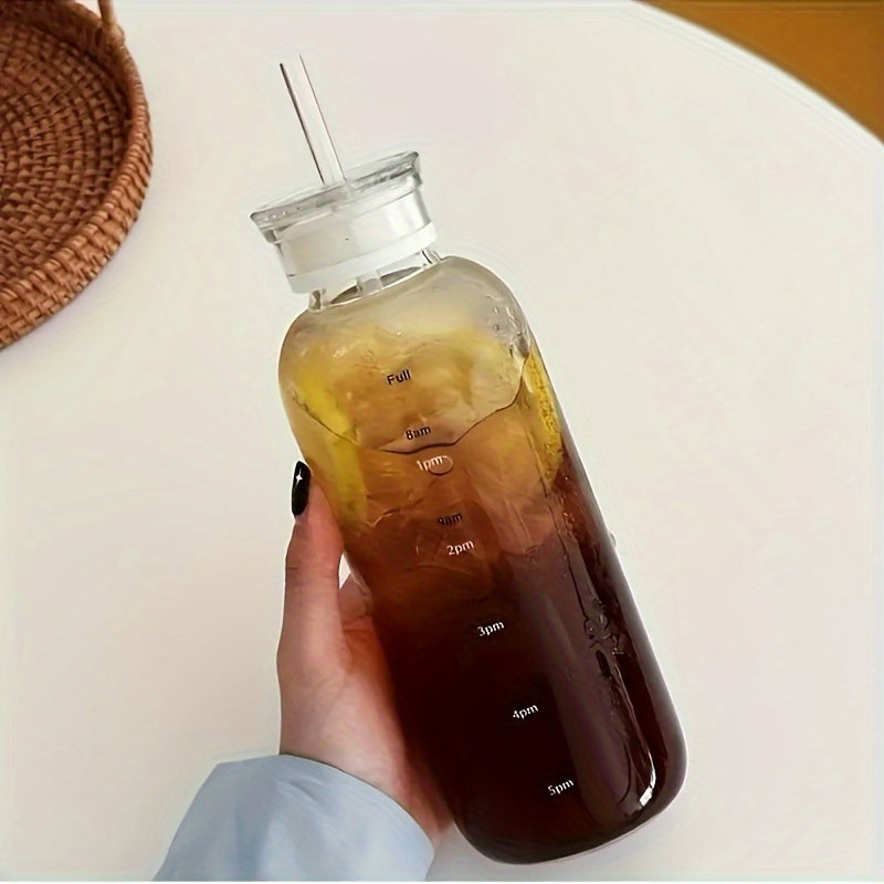 Reusable Glass Water Bottle with Time Marker Leak Proof BPA-Free Portable Travel Coffee Cup