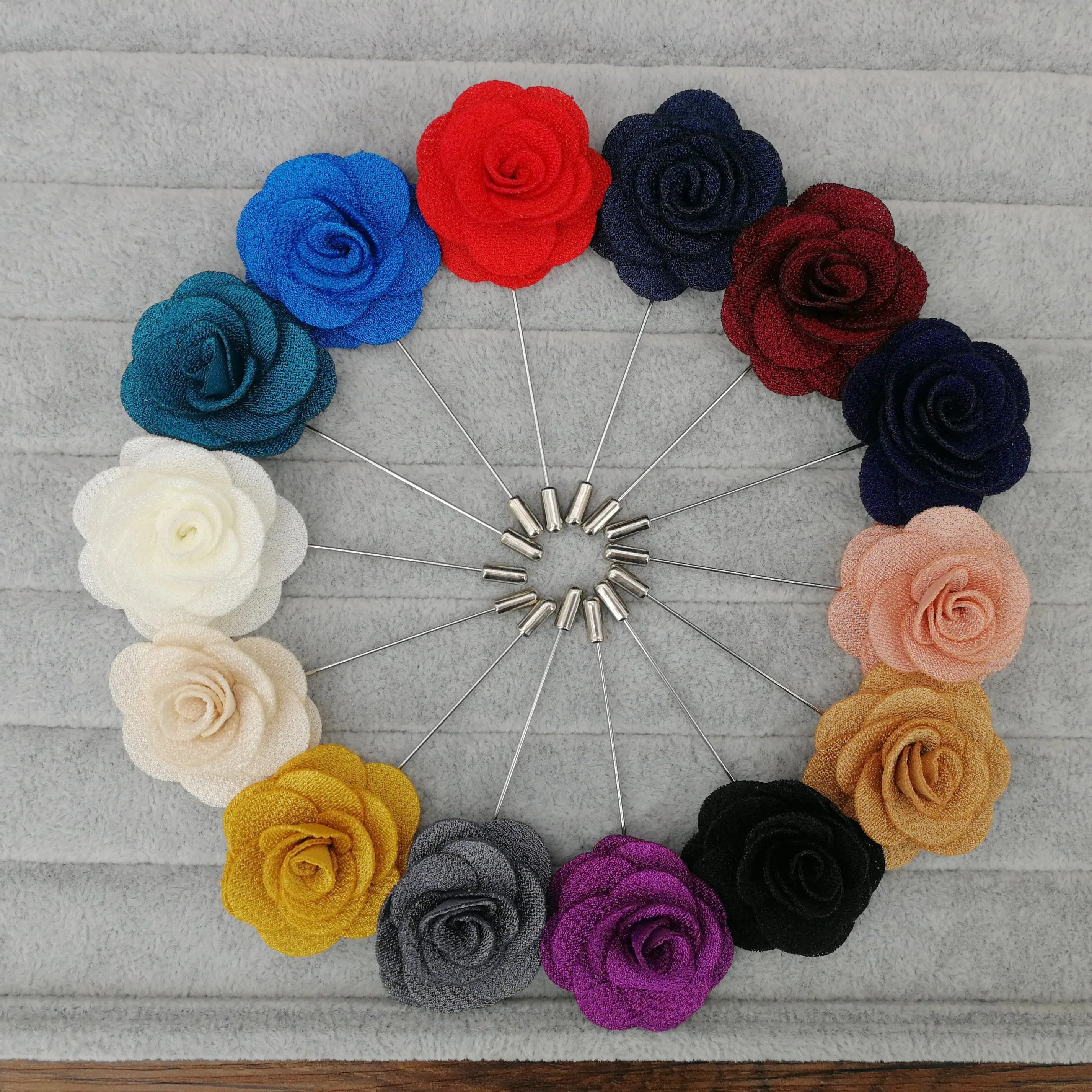 Set of 12 Fabric Flower Brooches in Assorted Colors for Women's and Men's Suit Accessories