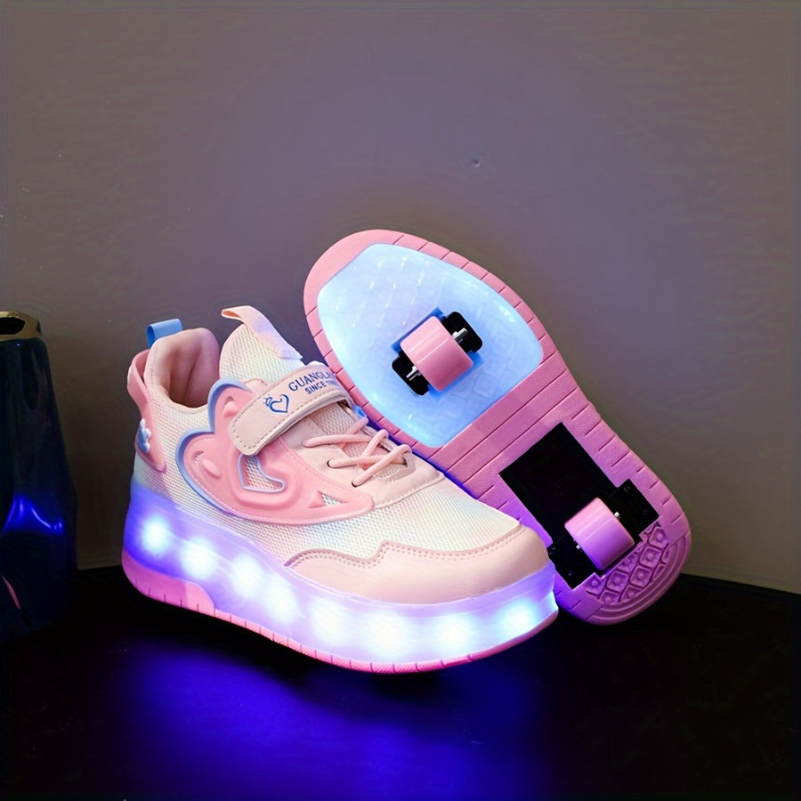 Kids' LED Light-Up Roller Skates for Boys and Girls Pink White Colorful Glow-in-the-Dark USB Rechargeable Breathable Mesh Casual Running