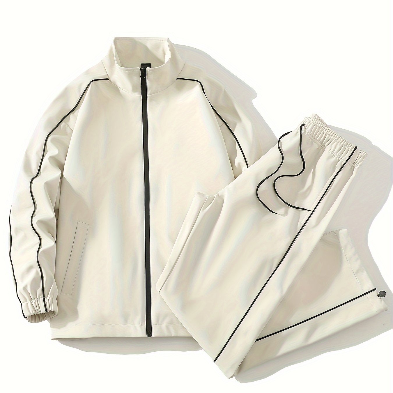 Men's Casual 2-Piece Outfit Zip Jacket and Drawstring Pants Polyester Spring Fall