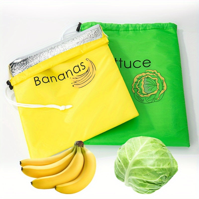 Yellow Banana and Green Vegetable Storage Bags Set for Fresh Keeping Kitchen Organizer