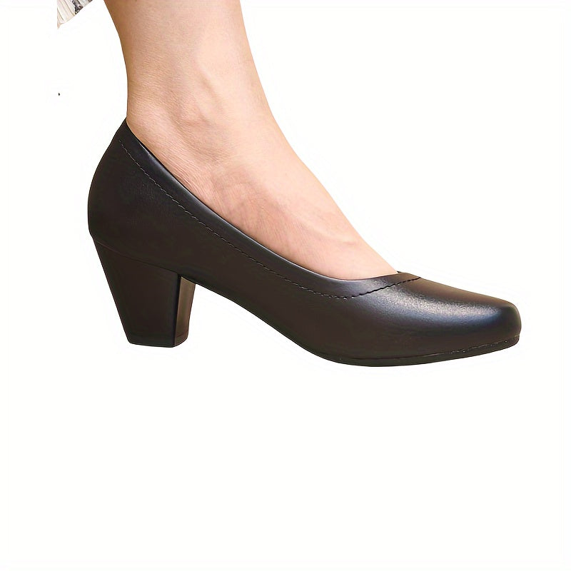 Women's Chunky Heel Pumps Solid Color Dress Shoes for Weddings and Office
