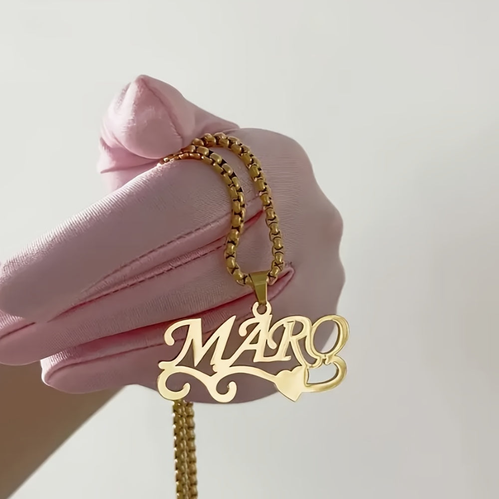 Collar personalizado con nombre cortado con láser y colgante de corazón, diseño de onda moderna, regalo para Navidad y Día del Padre