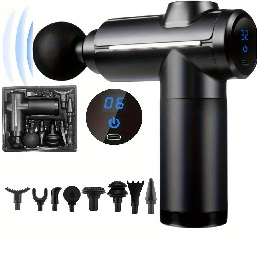 Ultra-Compact Deep Tissue Massage Gun with 8 Heads USB Rechargeable High-Torque Motor