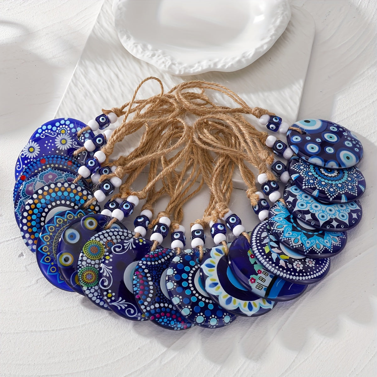 Llavero de ojo de mal agüero de acrílico grande para mujer con cuerda de cáñamo, accesorio elegante para coche y bolso