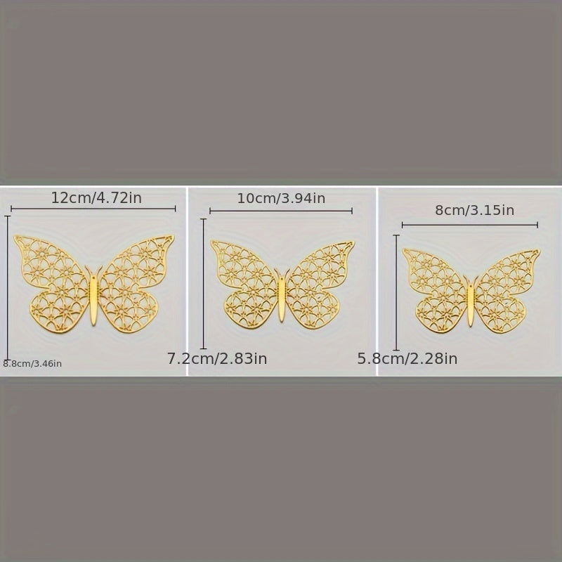 12pcs Gold 3D Butterfly Wall Decals Removable Adhesive for Parties Weddings Nurseries Classroom