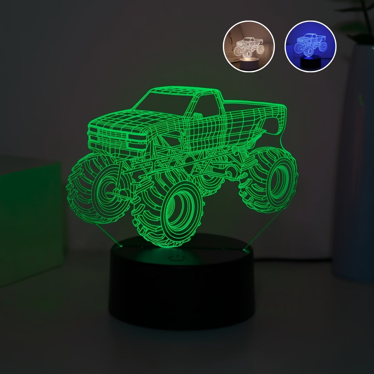 Modern Monster Truck 3D Illusion Table Lamp Touch Control USB Desk Night Light