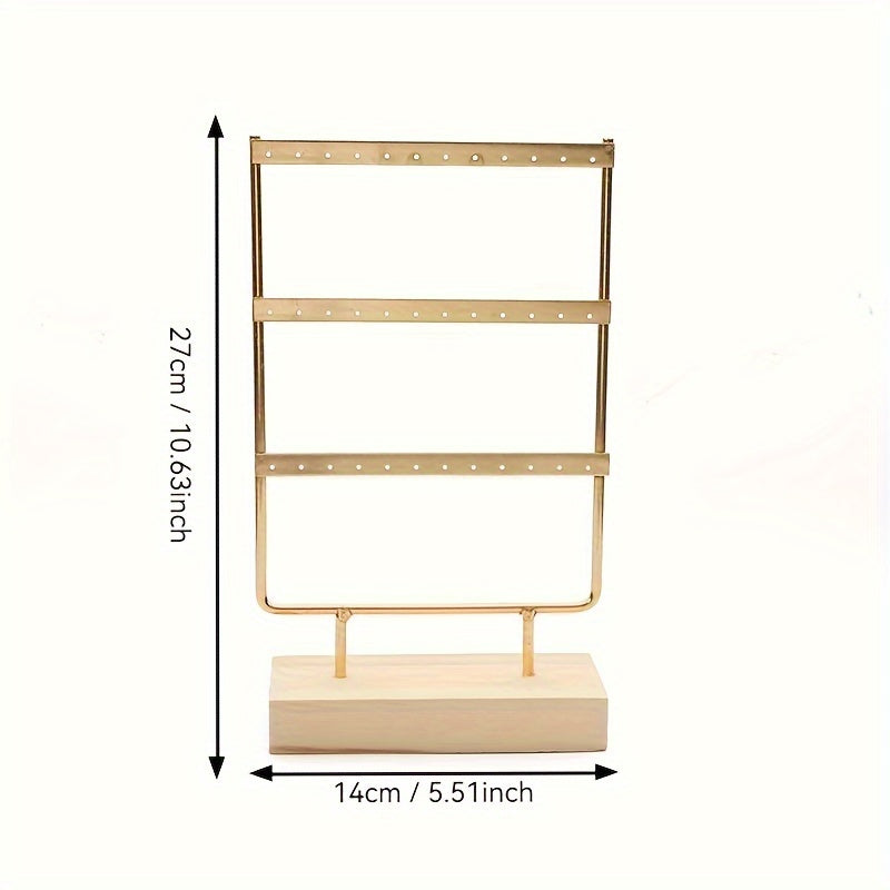 Многоуровневая стойка для железных серег с деревянной основой для хранения и демонстрации украшений