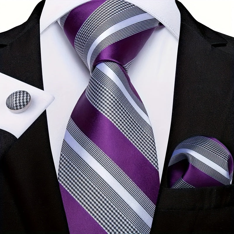 Men's Polyester Necktie Set with Woven Paisley Pattern and Matching Cufflinks for Business and Formal Wear