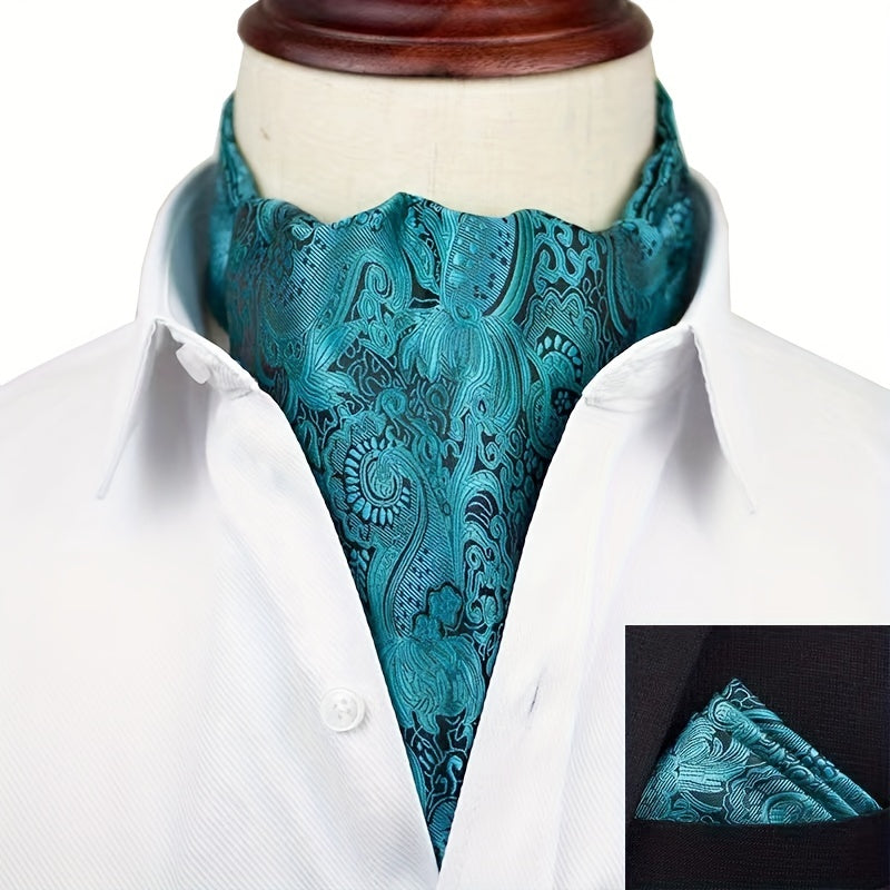 Conjunto de pañuelo de cuello y pañuelo de mano de jacquard con diseño paisley para hombre, perfecto para regalar