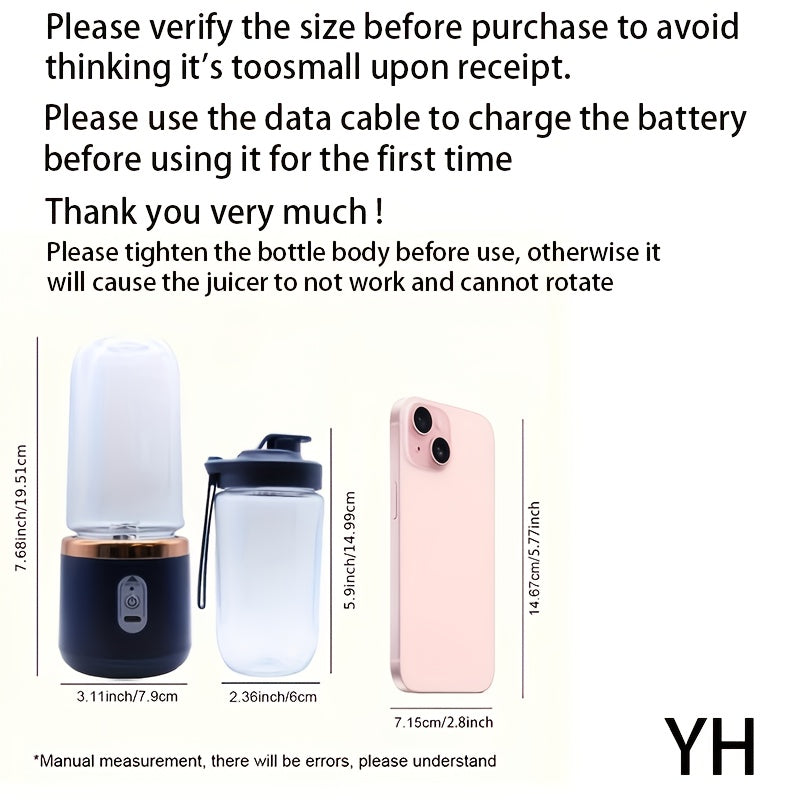 Portable Green Juicer Cup 13.4oz Dual-Use Rechargeable Food Grade ABS