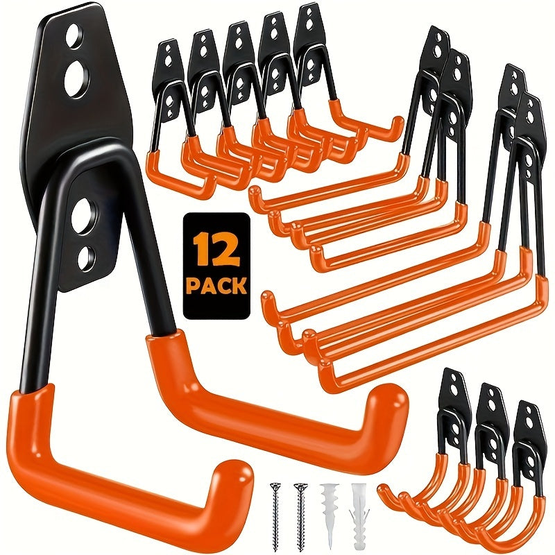 12-Pack Heavy-Duty Steel Garage Hooks for Wall Mounting to Organize Tools and Equipment