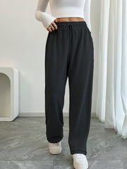 Men's Grey Polyester Joggers with Elastic Waistband Drawstring Long Casual Pants for Spring and Autumn