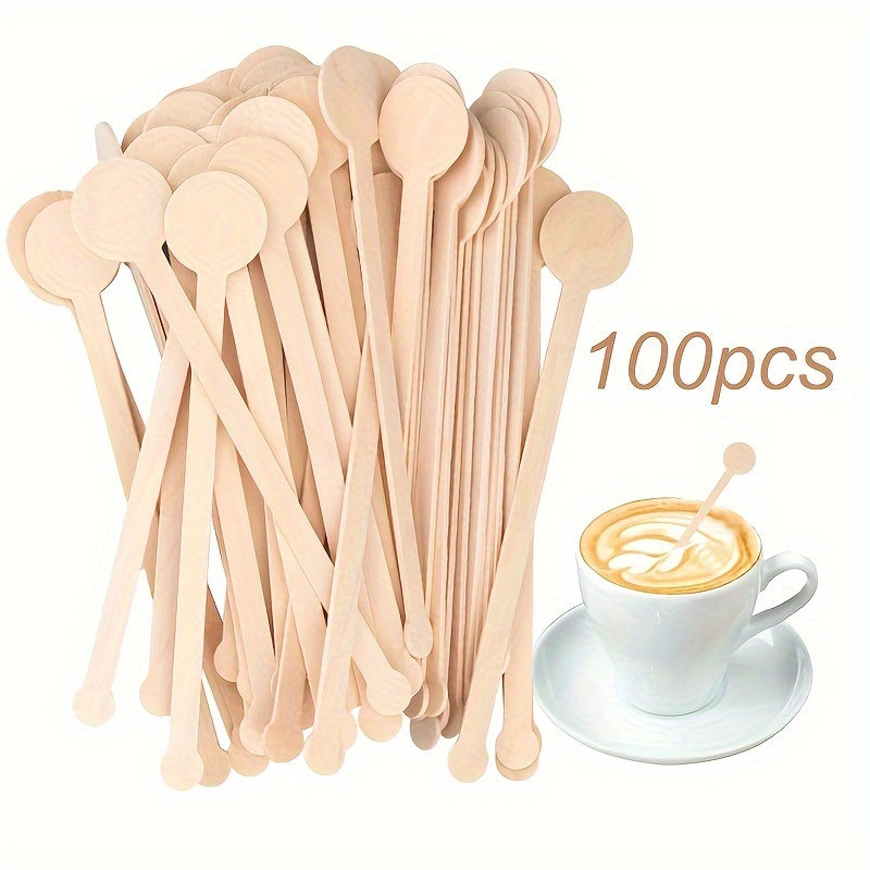 100 Disposable Wooden Coffee Stir Sticks Round End for Coffee Tea Cocktails