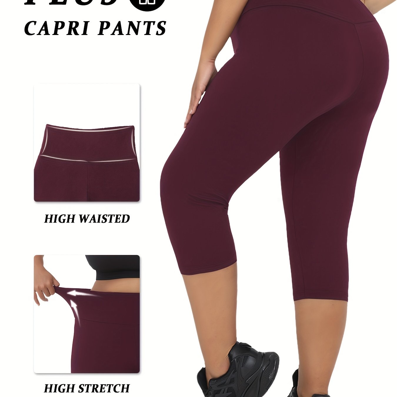 Plus Size Women’s Leggings High Waisted Tummy Control Yoga Capri Workout