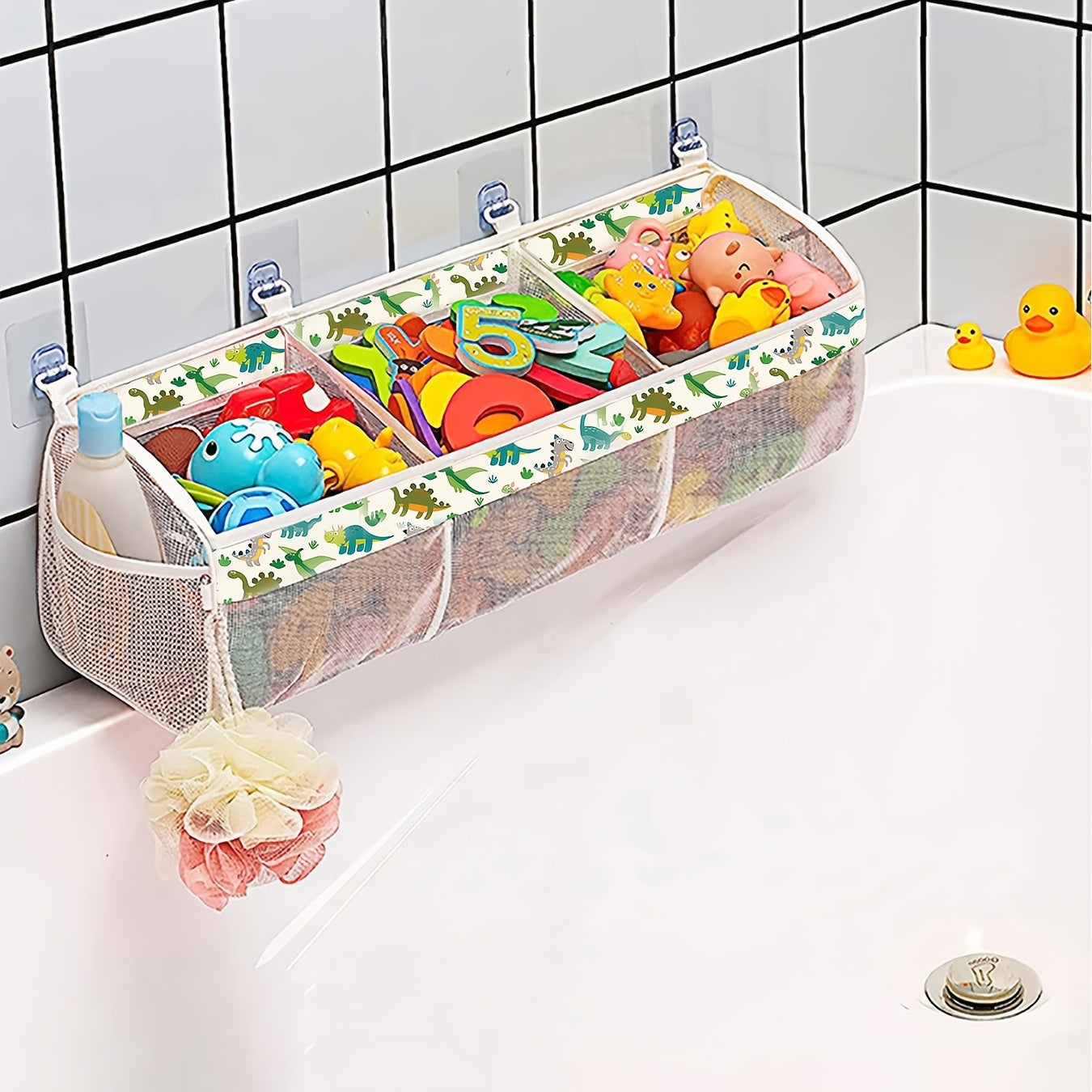 Large Capacity Mesh Bath Toy Organizer Wall Mount Storage Bag for Bathroom Kids