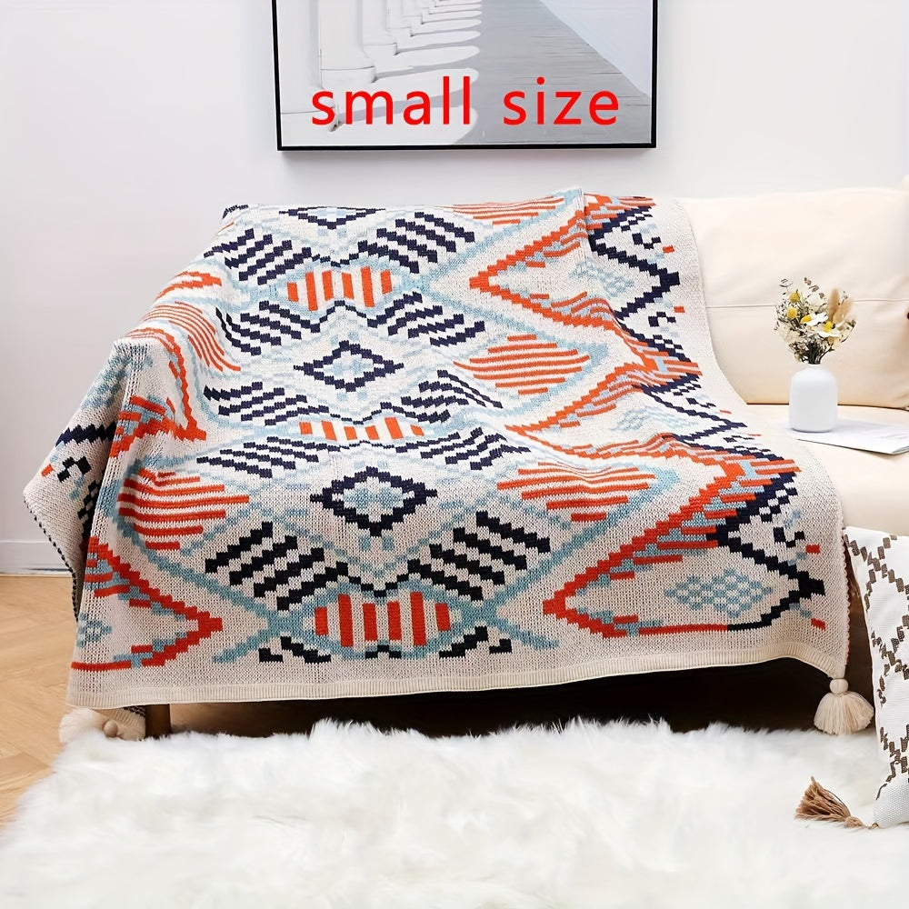Bohemian Geometric Pattern Blanket with Tassels for Couch or Bed