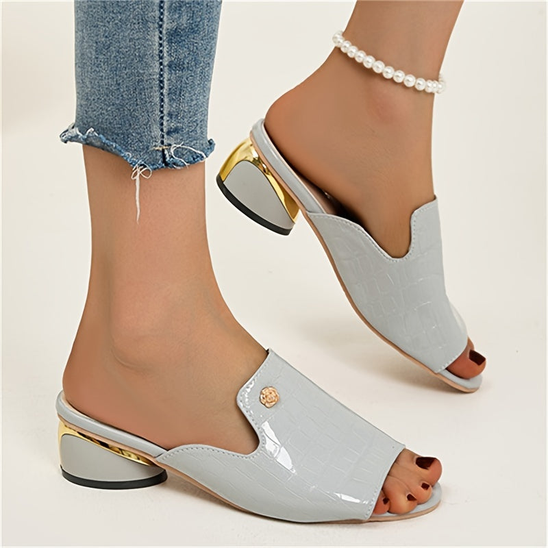 Women's Plus Size Leather Peep Toe Sandals with Chunky Heel