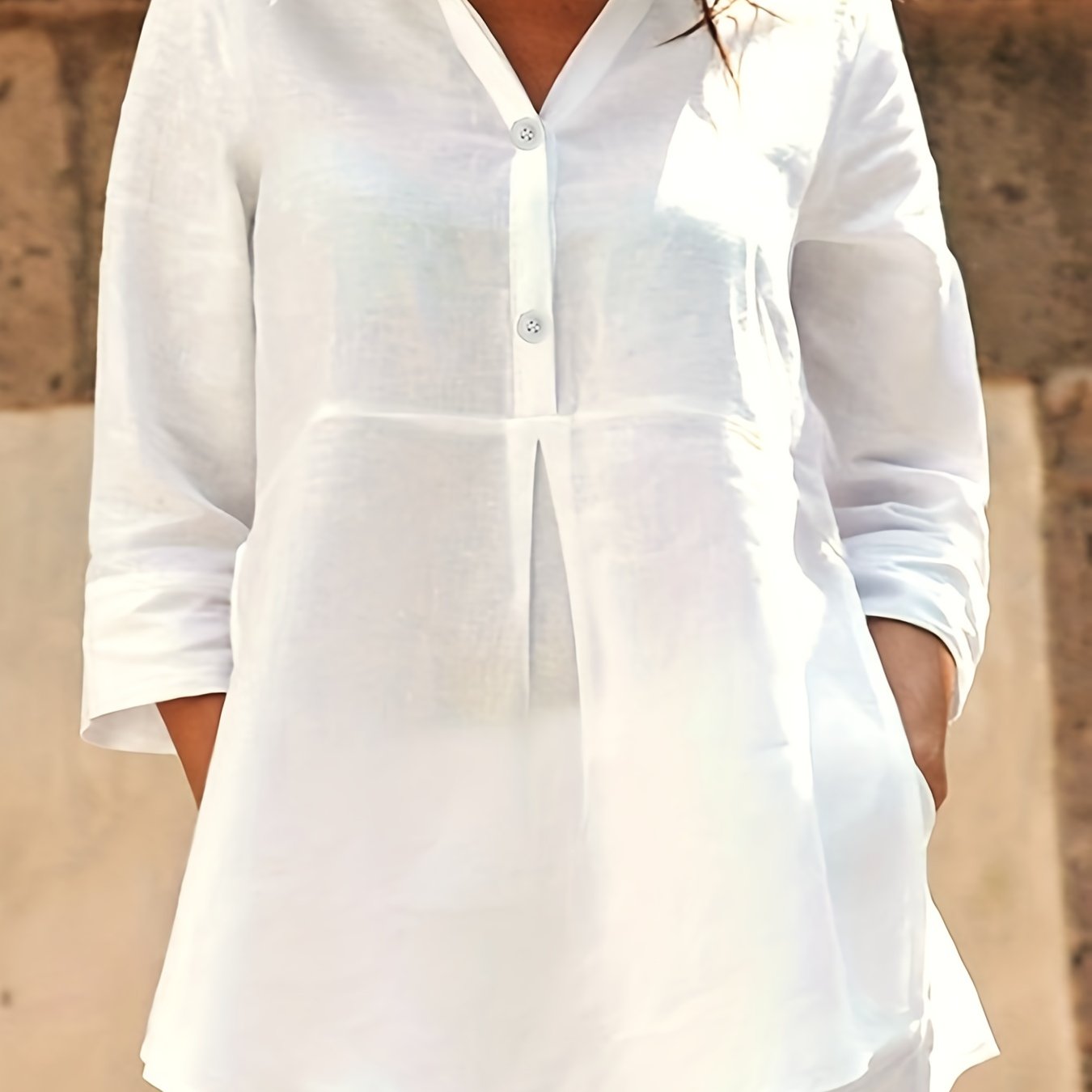 Plus Size Women's Casual Button-Up Shirt Polyester Solid Long Sleeve