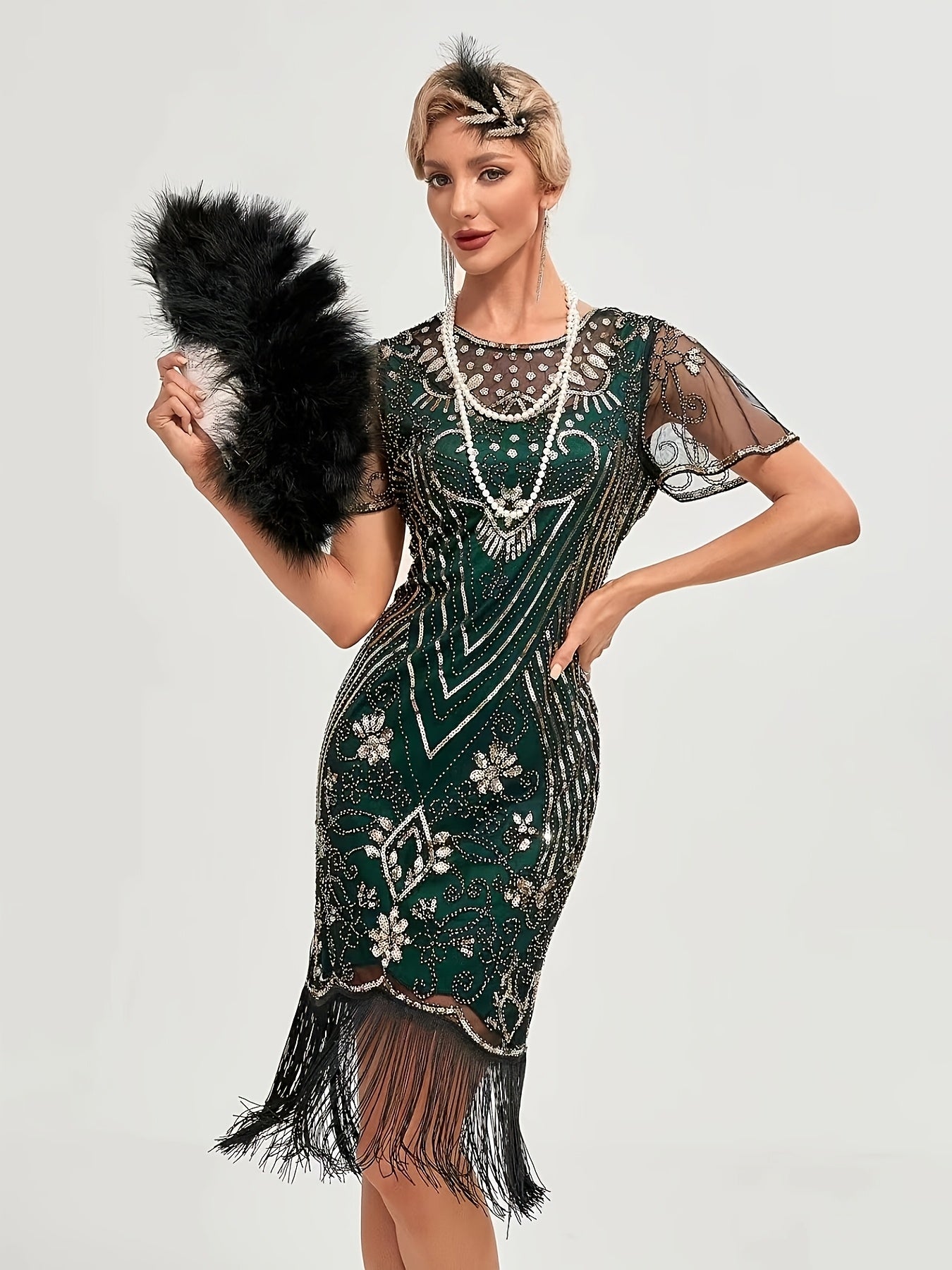 Women's 1920s Sequin Flapper Dress Beaded Embroidery Fringe Party Gown