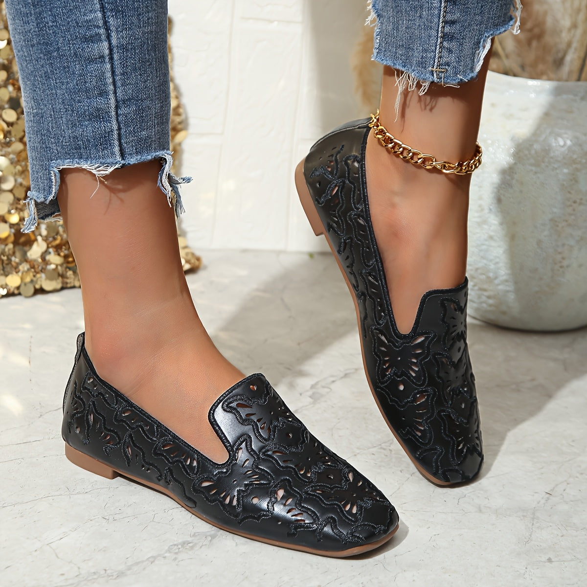 Women's Round Toe Ballet Flats Synthetic Checkered Pattern Cushioned Insole