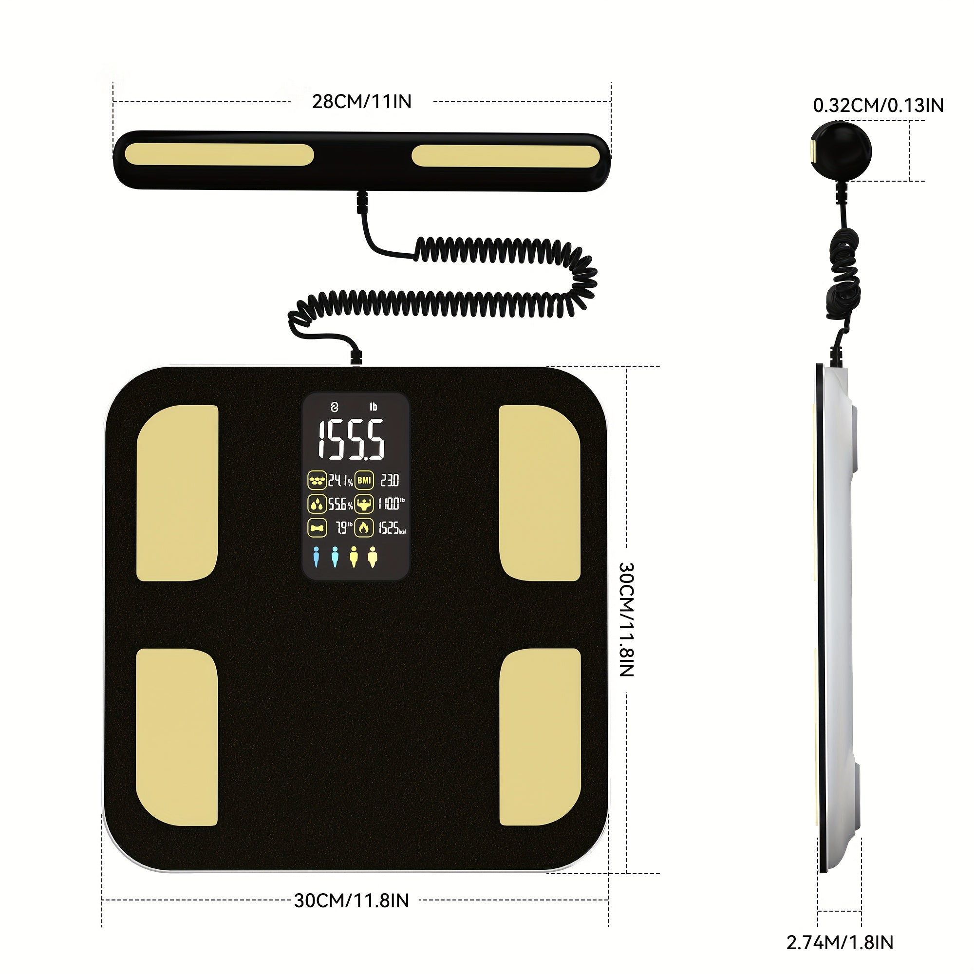 8 elektrodli LCD uy shkalasi, tortib olinadigan tutqich, 181.44 KG sig'imi bilan.