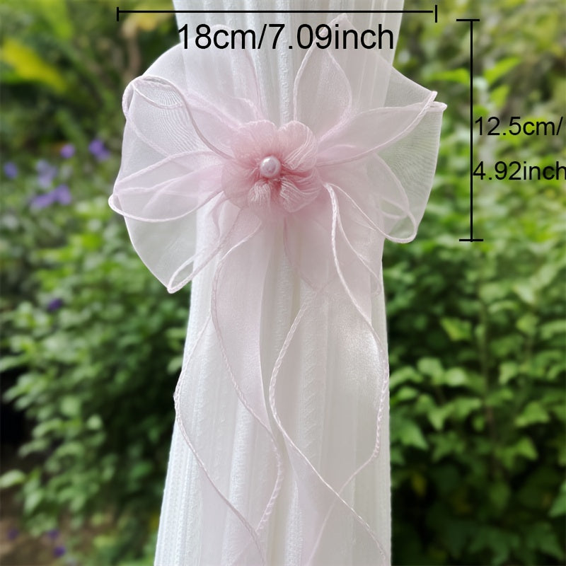 Nordic Style Lace Faux Pearl Flower Bow Curtain Tiebacks for Bedroom Living Room